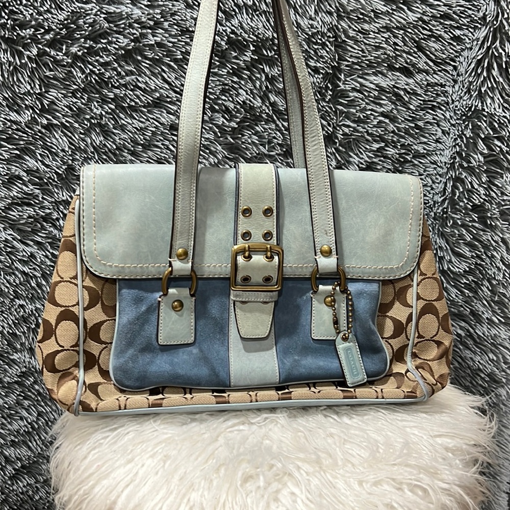Authentic Coach baby blue and tan gorgeous bag